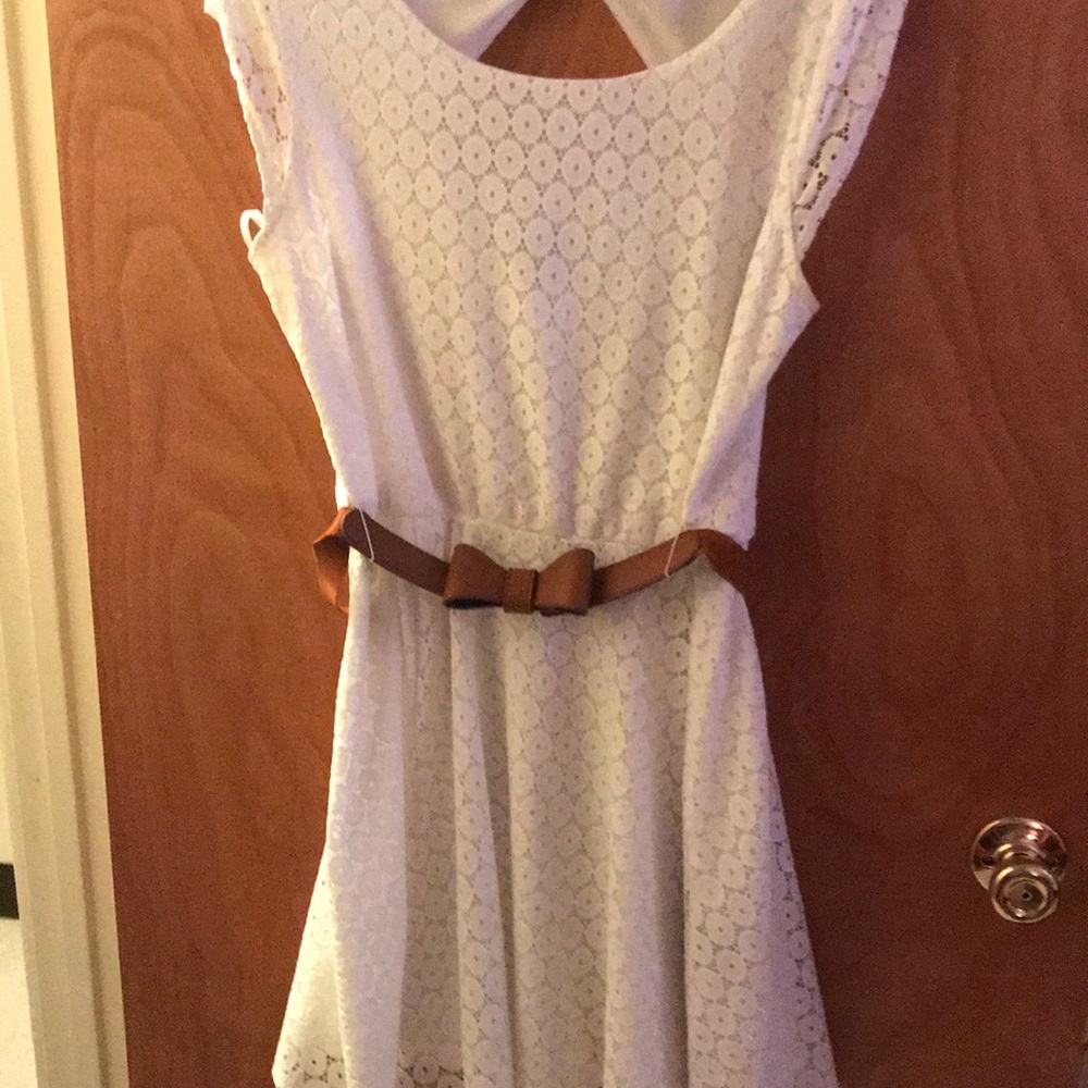 White Dress with Tan belt